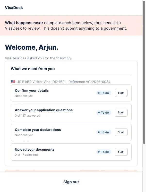 Client portal checklist for the demo applicant