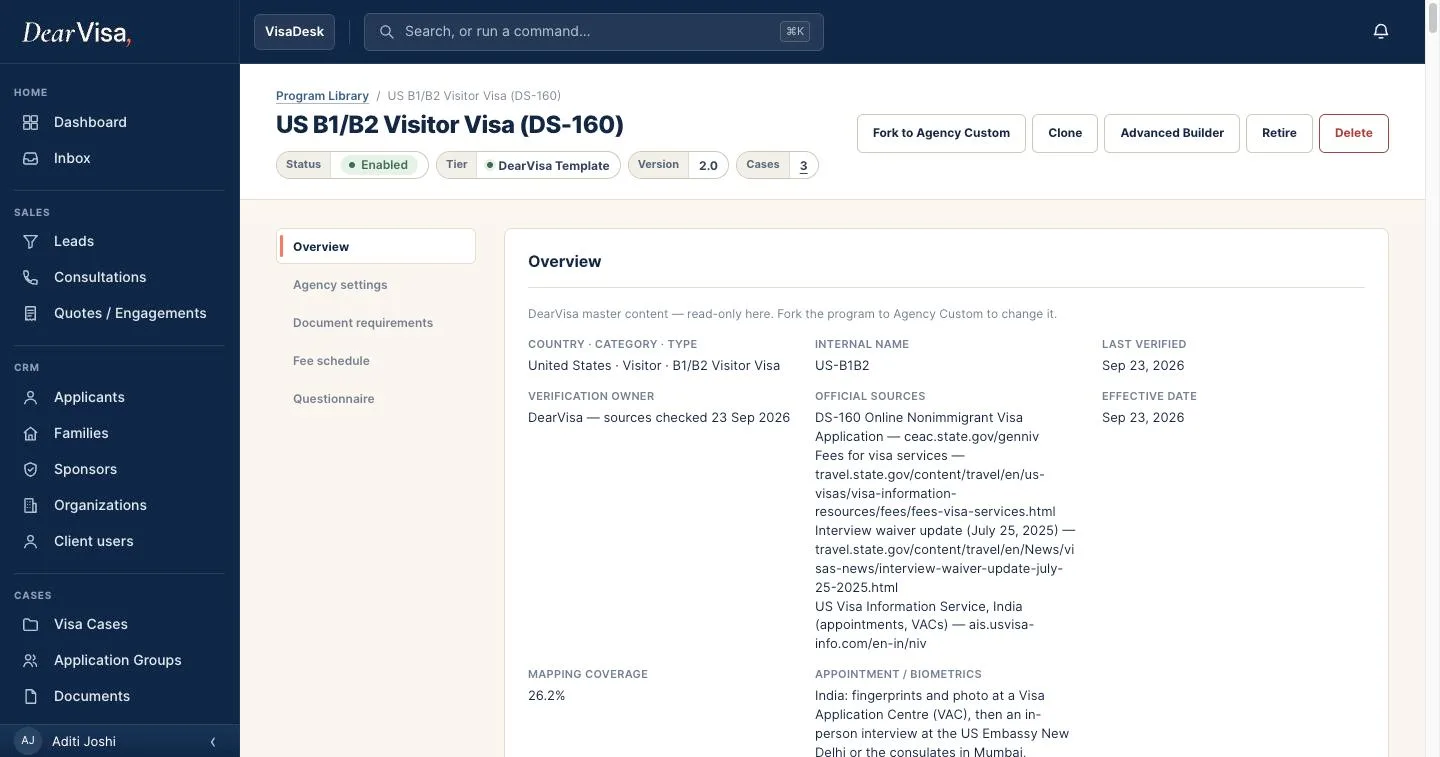 US B1/B2 program page with official sources, version and last verified date